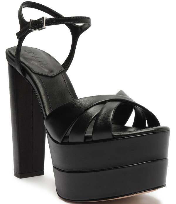 シュッツ レディース シューズ サンダル プラットフォーム アンクル レザー Schutz Keefa High Leather Platform Ankle Strap Sandals Black