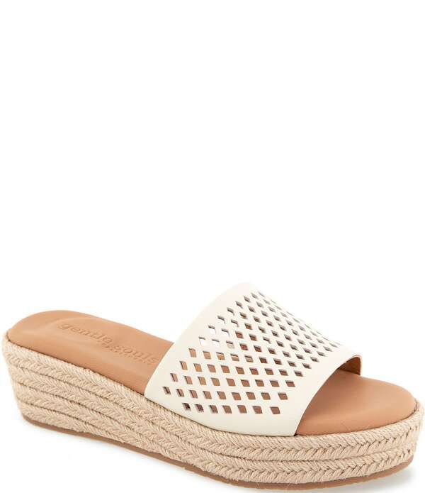 ジェントルソウルズ レディース シューズ サンダル レザー Gentle Souls Vandy Perforated Leather Espadrille Slide Sandalstone ストー