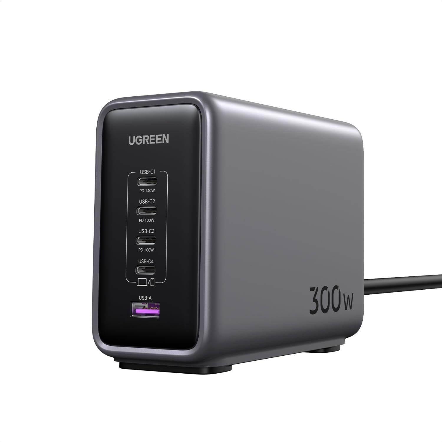 新着商品 UGREEN Nexode 300W 充電器 PD3.1対応 5ポート同時急速充電 4 USB-C＆1 USB-A 縦式省スペース ダブルGaNFastⅢ(窒化ガリウム) 単一ポート140W常時対応 PCに急速充電対応 MacBook Pro14/1