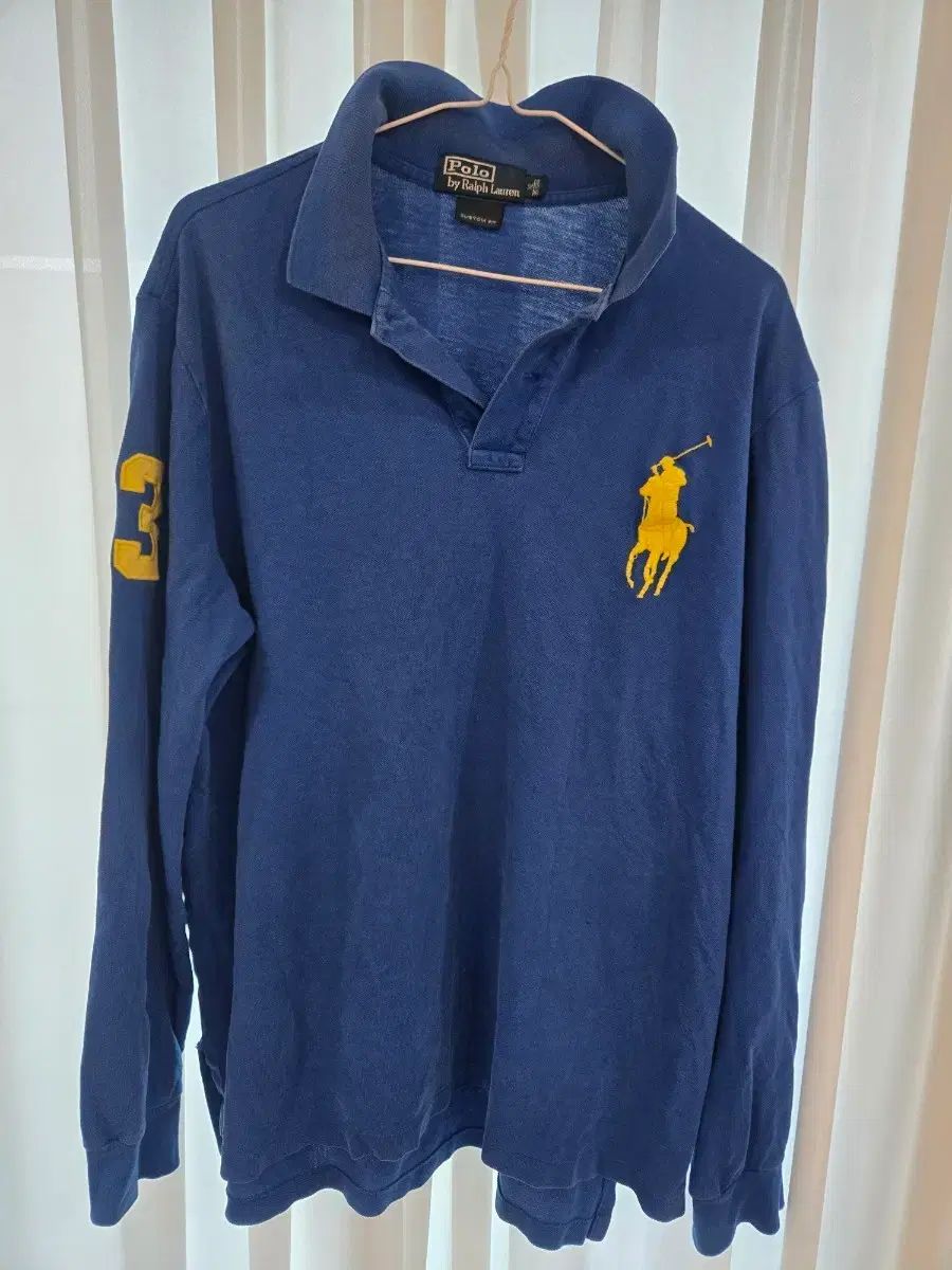 ポロ ラルフローレン 長袖 カラーTシャツ ネイビー イエロー ビックポニー