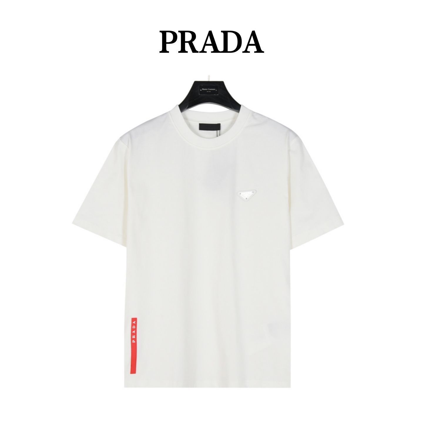 【今日特価】Prada / プラダ 25ss 胸三角ロゴ後裾赤ストライプ T シャツ