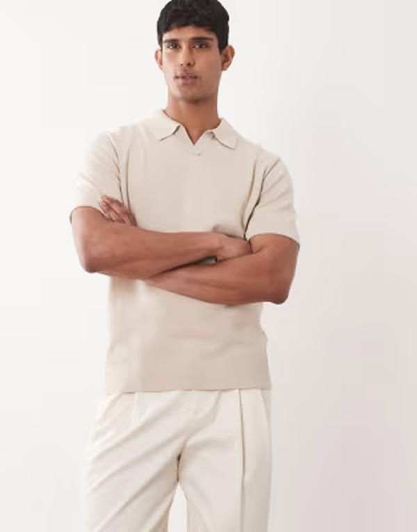 ジャック アンド ジョーンズ メンズ トップス ポロシャツ ニット Jack Jones Premium split necknit polo top Ancient Scroll ベージュ