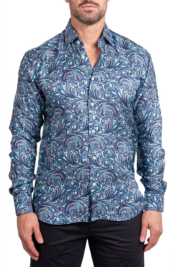 マセオ メンズ トップス シャツ Maceoo Fibonacci Ascension 0219 Paisley Contemporary Fit ButtonUp Shirt Blue ブルー