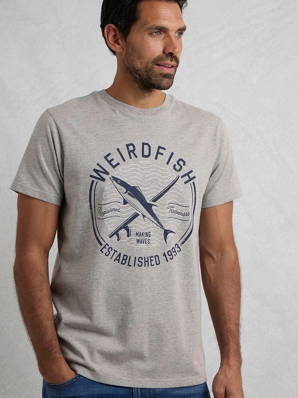 ウィアードフィッシュ メンズ トップス Tシャツ プリント Weird Fishudson Front Print Branded TShirt Grey Marl グレー