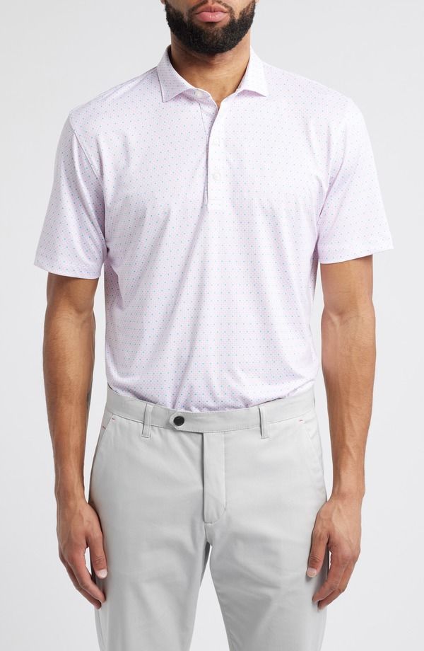 ジョニー オー メンズ トップス シャツ プリント マキシ johnnieO Maxim Dot Print PREPFORMANCE Golf Polo Porto Pink ピンク