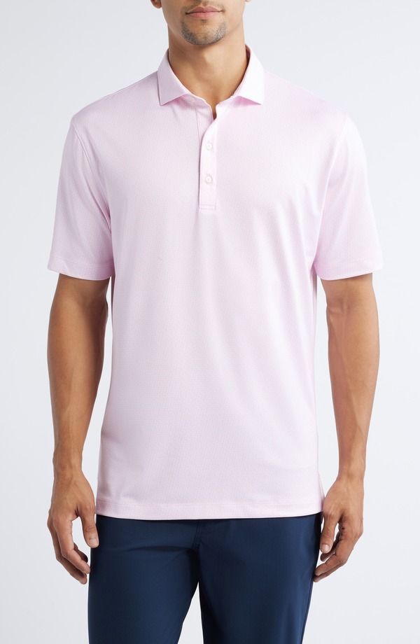 ジョニー オー メンズ トップス ポロシャツ プリント johnnieO Island Times Geo Print Performance Polo Porto Pink ピンク