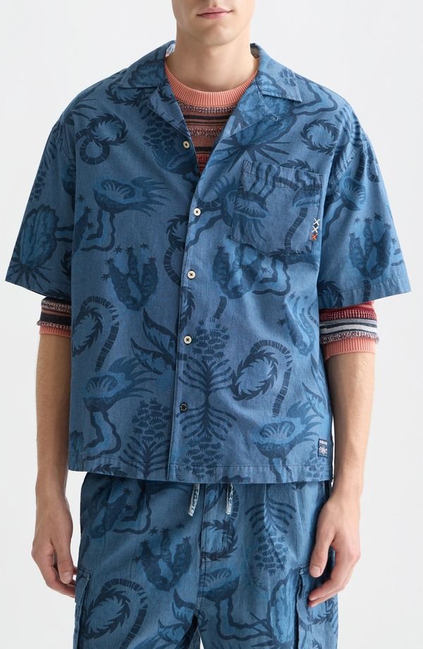 スコッチアンドソーダ メンズ トップス シャツ フラワー柄 コットン フラワー Scotch Soda Floral Cotton Chambray Camp Shirt Desert Floral