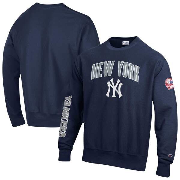 チャンピオン メンズ アウター パーカー・スウェット シャツ Mens Championavy New York Yankees Reverse Weave Chenille Sweatshirt N