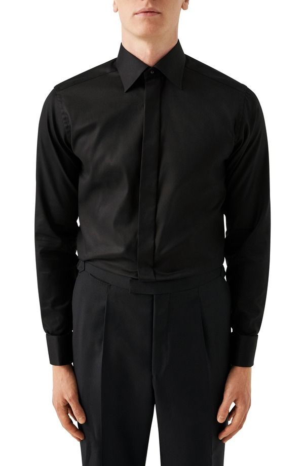 エトン メンズ トップス シャツ Eton Contemporary Fitwill Fly Front Dresshirt Black ブラック