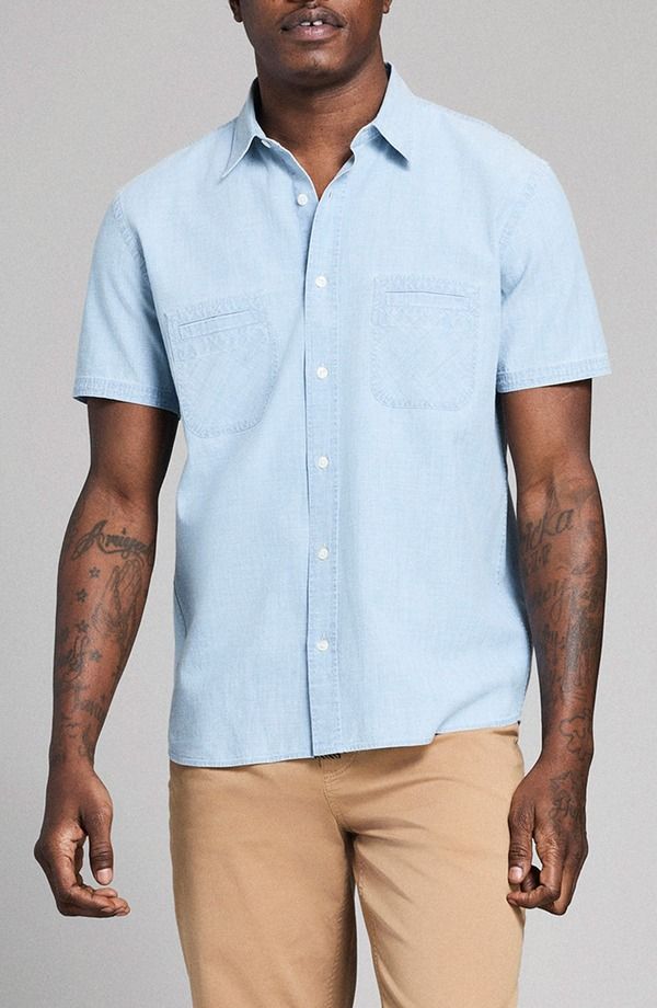 ビリーレイド メンズ トップス シャツ コットン Billy Reidonelson Short Sleeve Organicotton Chambray Sport Shirt Blue ブルー