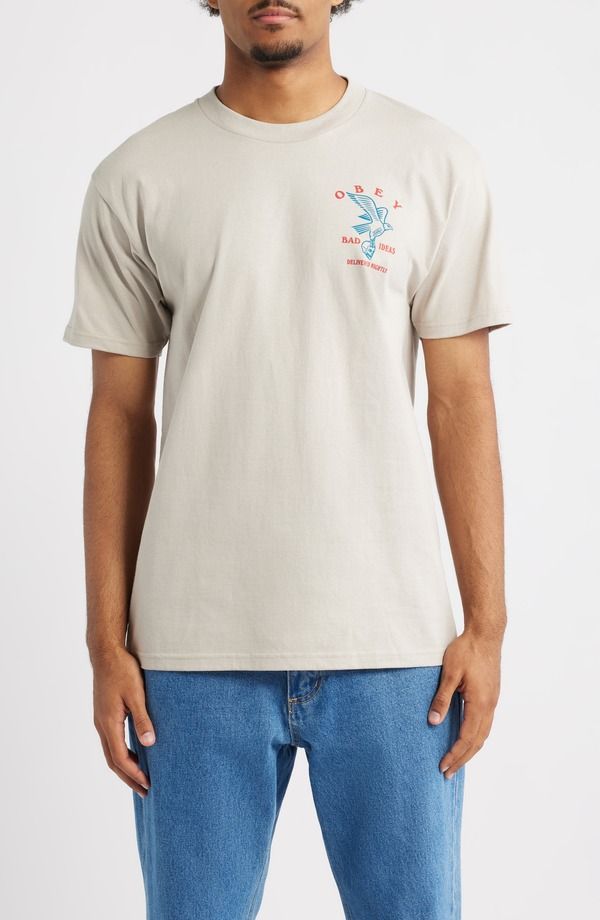 オベイ メンズ トップス Tシャツ グラフィック Obey Bad Ideas Eagle Graphic TShirt Silver Grey グレー