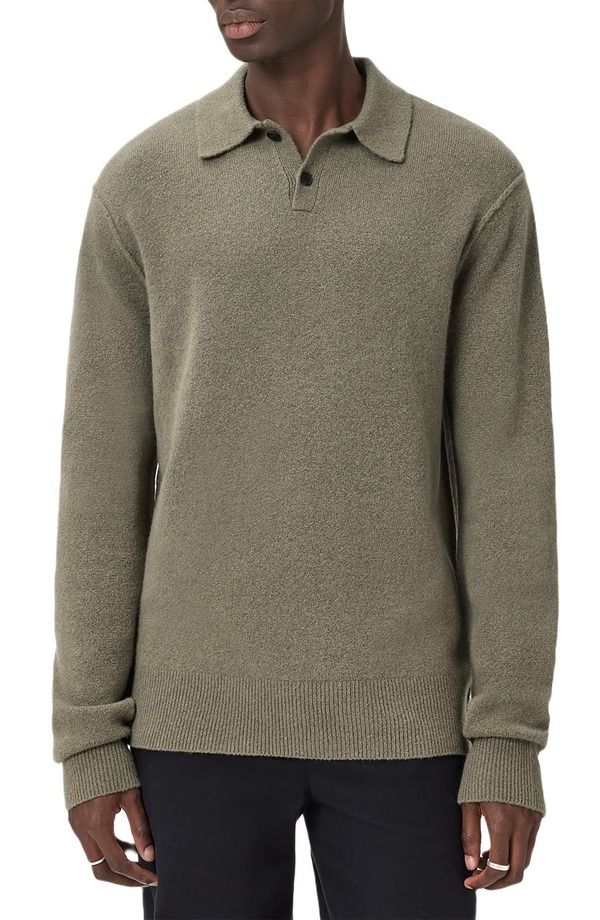 オールセインツ メンズ トップス ポロシャツ AllSaints Patern Long Sleeve Polo Dusky Green グリーン