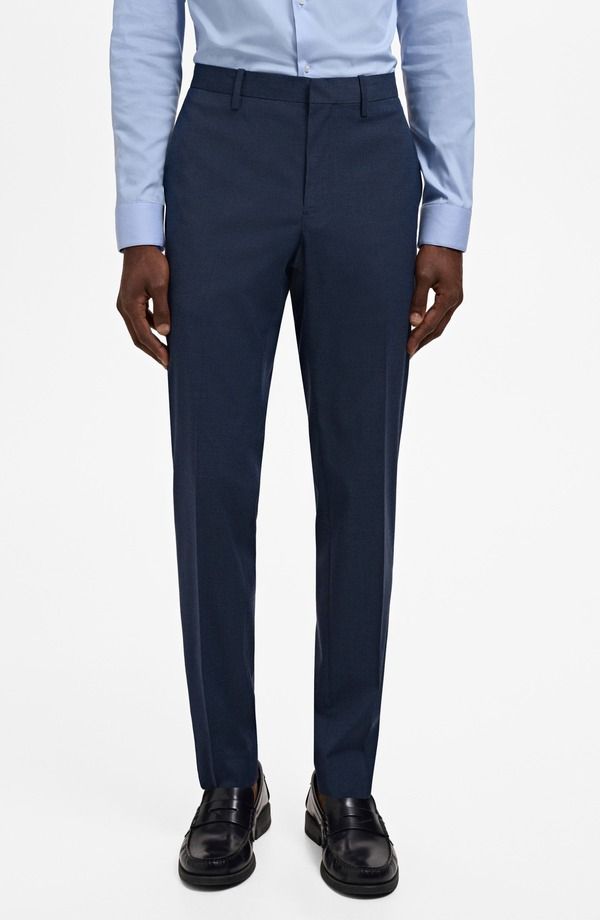 マンゴ メンズ ボトムス カジュアルパンツ スリムフィット MANGO Slim Fit Flat Front Pants Ink Blue ブルー