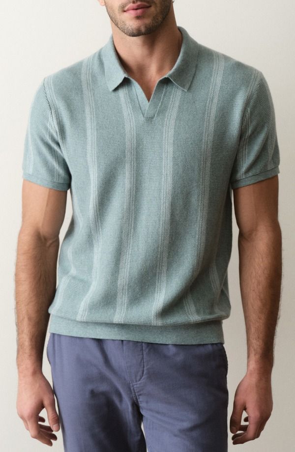 マリーン レイヤー メンズ トップス ポロシャツ Marine Layer Liam Johnny Collar Polo Topaz Stripe ストライプ