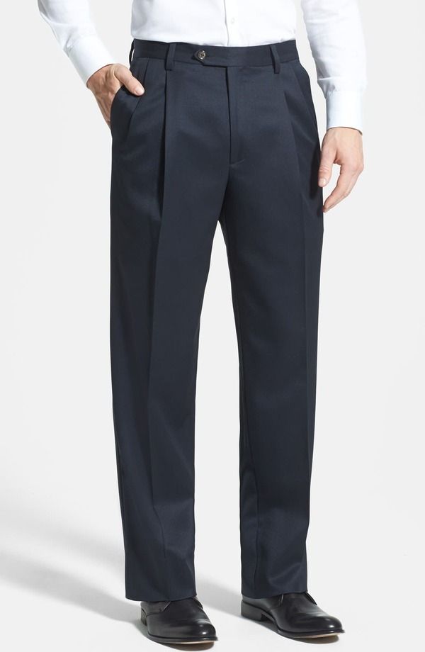 ベール メンズ ボトムス カジュアルパンツ プリーツ ウール Berle Pleated Classic Fit Wool Gabardine Dress Pants Navy ネイビー