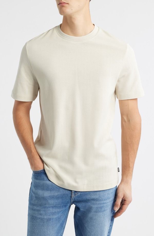 ボス メンズ トップス Tシャツ コットン BOSS Thompson Cotton TShirt Open White ホワイト