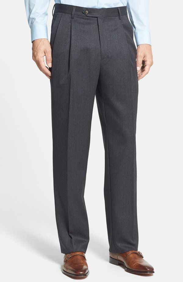 ベール メンズ ボトムス カジュアルパンツ プリーツ ウール Berle Pleated Classic Fit Wool Gabardine Dress Pants Charcoal チャコール 34,970円