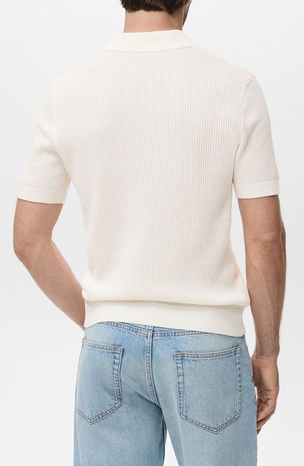 マンゴ メンズ トップス ポロシャツ リブ セーター MANGO Ribbed Polo Sweater Off White オフホワイト