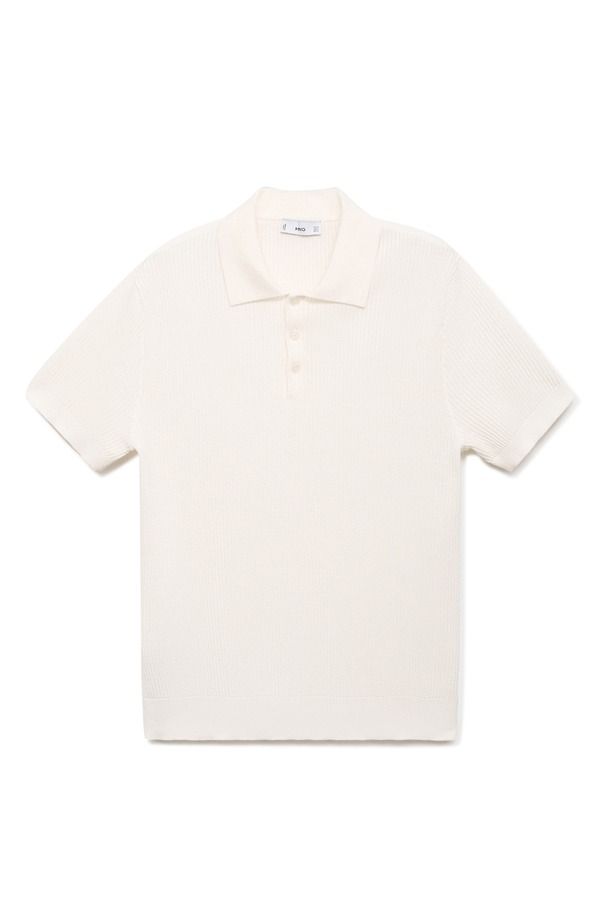 マンゴ メンズ トップス ポロシャツ リブ セーター MANGO Ribbed Polo Sweater Off White オフホワイト