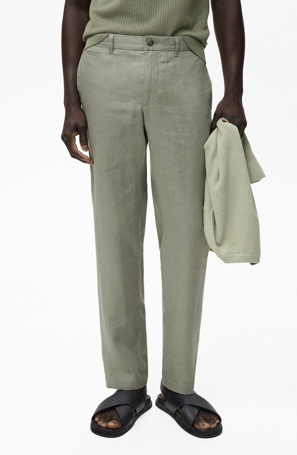 マンゴ メンズ ボトムス カジュアルパンツ スリムフィット リネン MANGO Slim Fit Flat Front Linen Pants Green グリーン