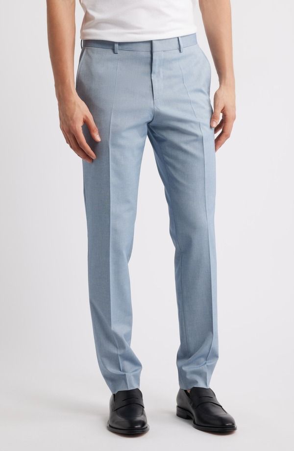ボス メンズ ボトムス カジュアルパンツ スリムフィット BOSS Geniuslim Fit Flat Front Stretch Dress Pants Light Blue ブルー