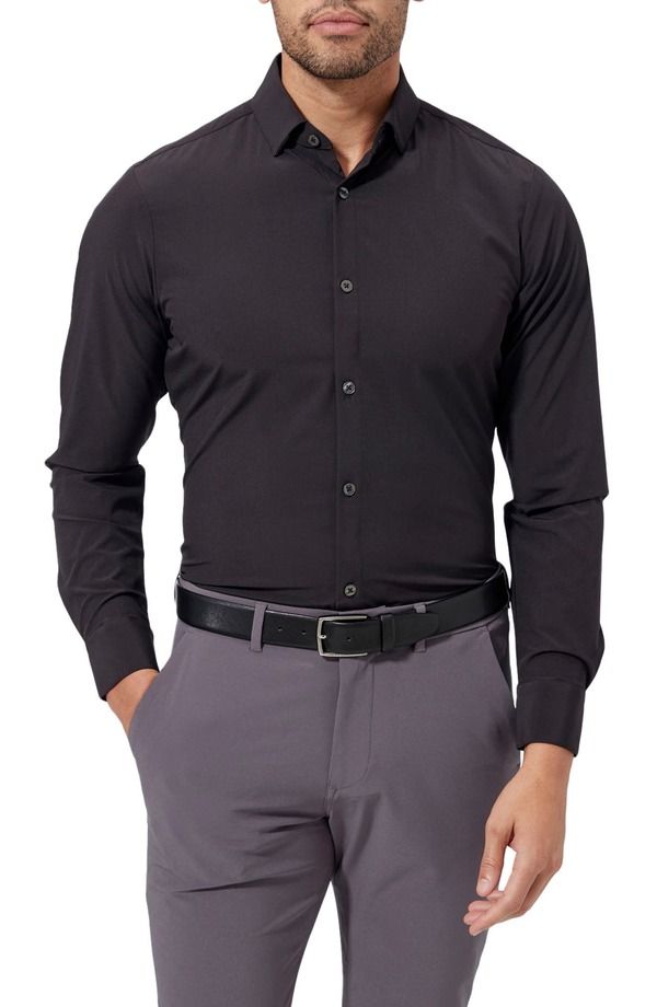 ミズンメイン メンズ トップス シャツ MizzenMain Leeward Trim Fit Solid Performance ButtonUp Shirt Black ブラック