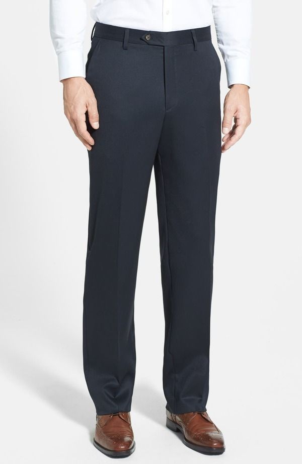 ベール メンズ ボトムス カジュアルパンツ ウール Berle Flat Front Classic Fit Wool Gabardine Dress Pants Navy ネイビー