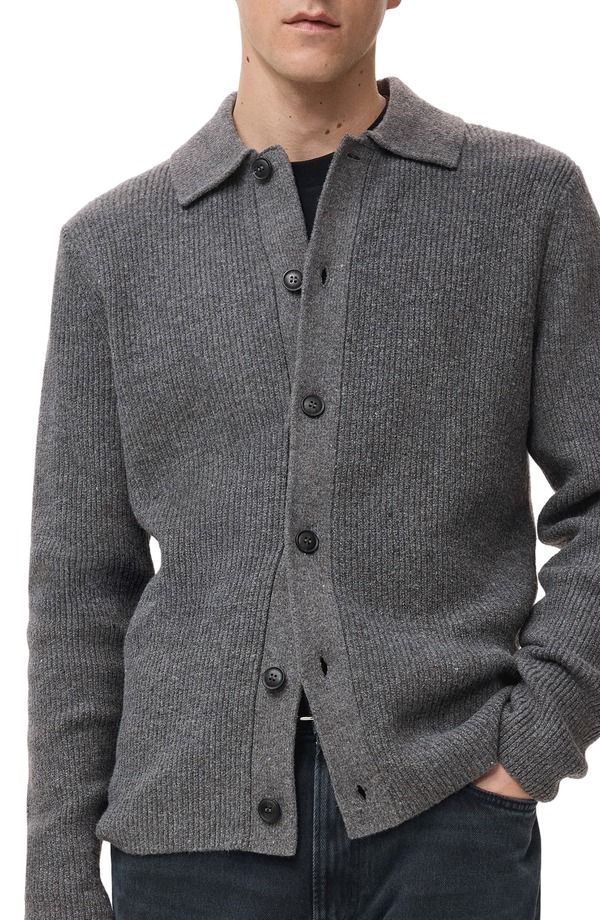 マンゴ メンズ アウター パーカー・スウェット カーディガン MANGO Rib Collar Cardigan Medium Heather Grey グレー