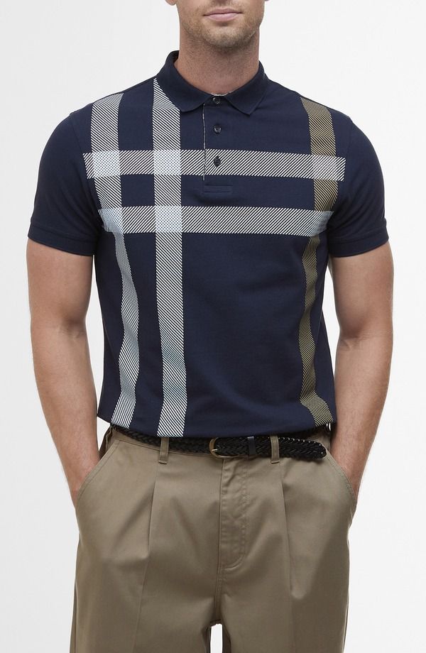 バブアー メンズ トップス ポロシャツ Barbour Blaine Tartan Polo Navy Pine ネイビー