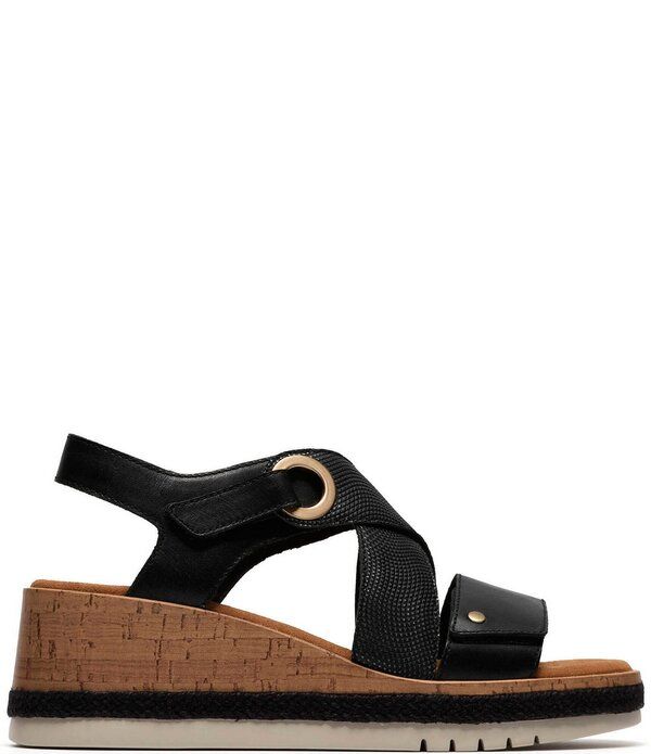 クラークス レディース シューズ サンダル プリント スエード Clarksignature Kidiki Sunubuck Suede Lizard Print Wedge Sandals Blac