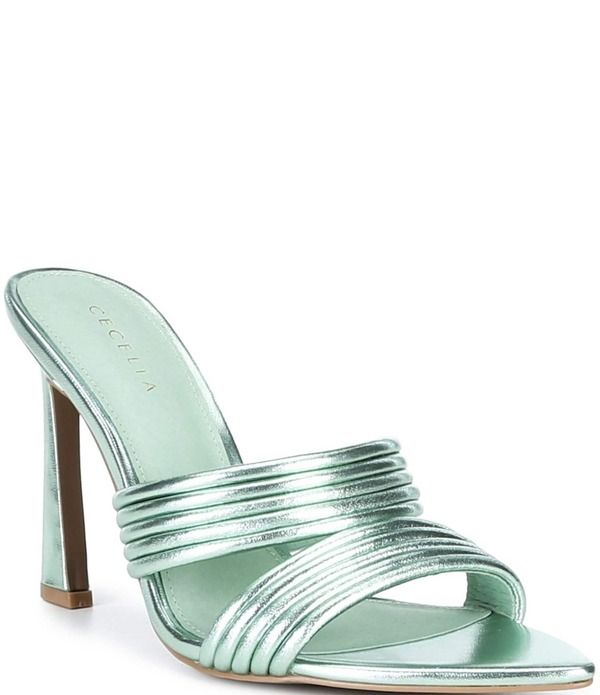 セシリア ニューヨーク レディース シューズ サンダル トール Cecelia New York Adly Metallic Banded Mule Sandals Mint Metallic ミント