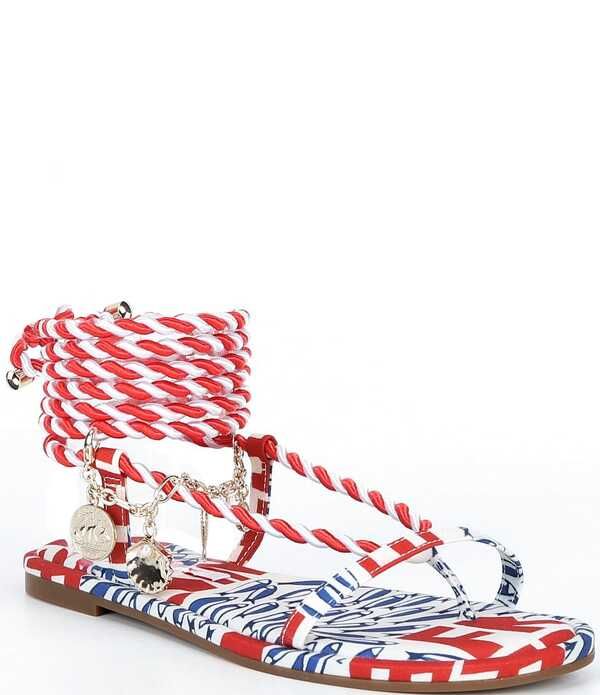 ジャンビニ レディース シューズ サンダル アンクル Gianni Bini Cayman Charm Striped Ankle Wrap Flat Sandals BlueRed ブルー