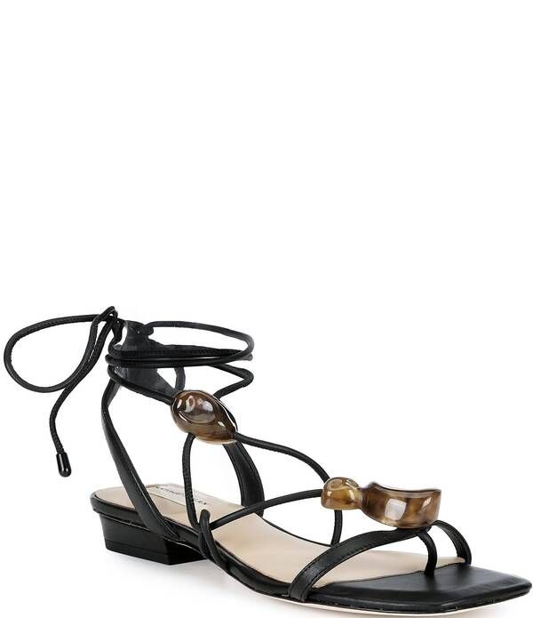 アントニオ メラーニ レディース シューズ サンダル レザー Antonio Melani Nova Leather Ornamented Strappy Flat Sandals Black ブラッ