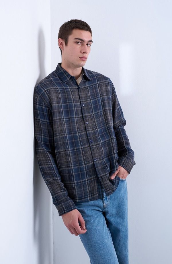 トップマン メンズ トップス シャツ コットン Topman Check Cotton ButtonUp Shirt Navy ネイビー