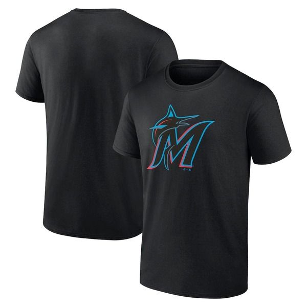 プロファイル メンズ トップス Tシャツ トール ロゴ Mens Profile Black Miami Marlins Big Tall Primary Logo TShirt Black ブラック