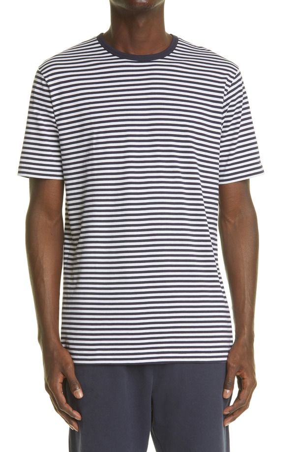 サンスペル メンズ トップス Tシャツ Sunspel Stripe TShirt White Navy ホワイト