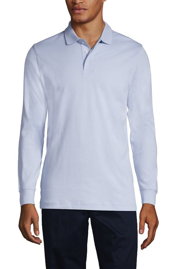 ランズエンド メンズ トップス ポロシャツ Lands End School Uniform Long Sleeve Interlock Polo Shirt Blue ブルー