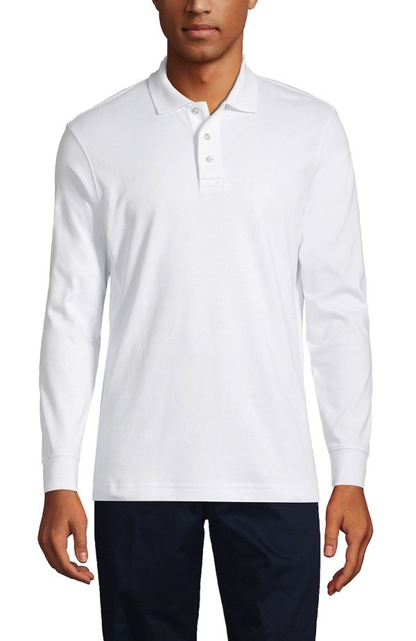 ランズエンド メンズ トップス ポロシャツ Lands End School Uniform Long Sleeve Interlock Polo Shirt White ホワイト