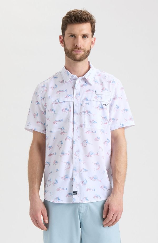 ソルトライフ メンズ トップス シャツ Salt Life Fish N Bones Americana Woven Short Sleeve Shirt White ホワイト