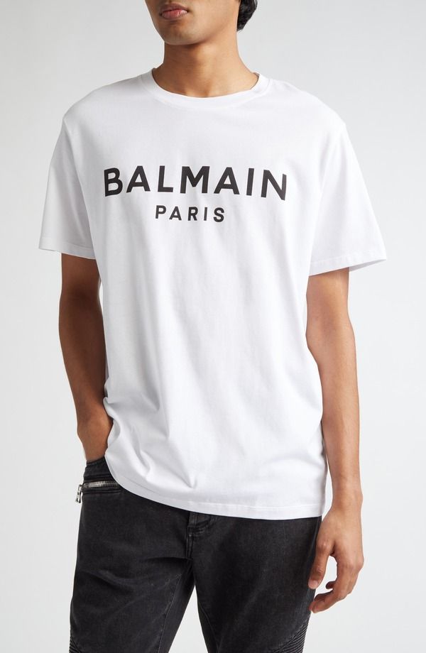 バルマン メンズ トップス Tシャツ ロゴ グラフィック Balmain Logo Graphic TShirt Gab White Black ホワイト