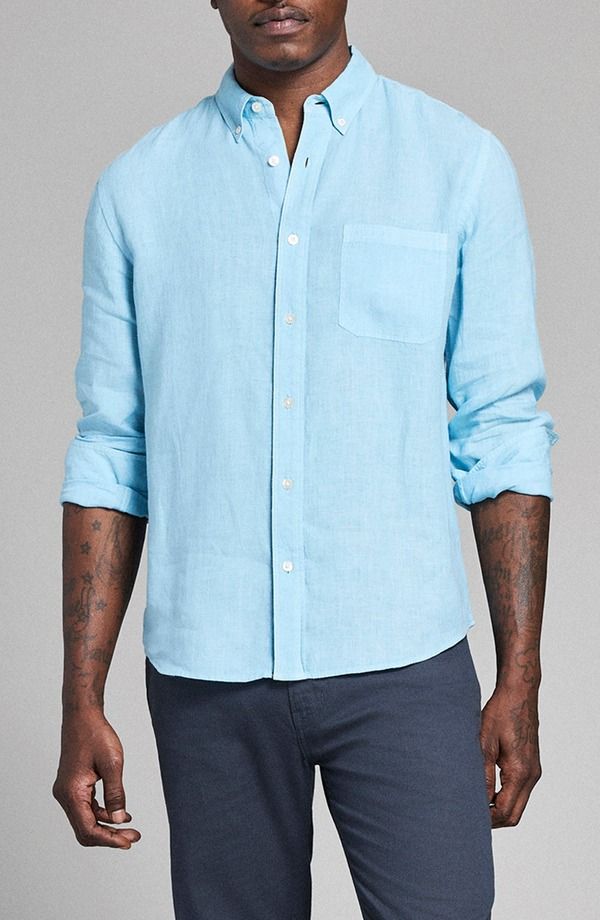 ビリーレイド メンズ トップス シャツ ダウン リネン Billy Reid Tuscumbia Linen ButtonDown Shirt Sky Blue ブルー