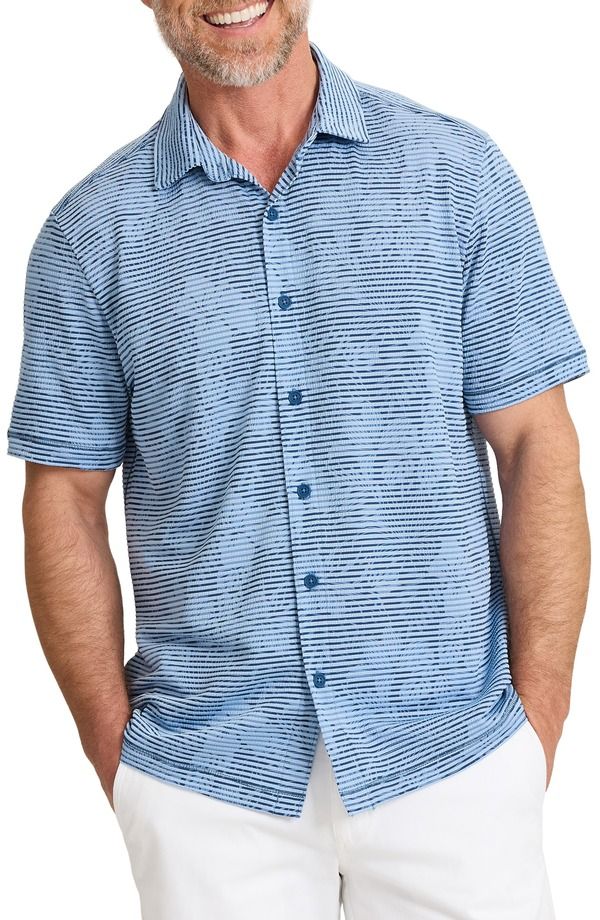 トッミーバハマ メンズ トップス シャツ Tommy Bahama Costa Wave Twilight Canopy Seersucker Stripe IslandZone Short Slee