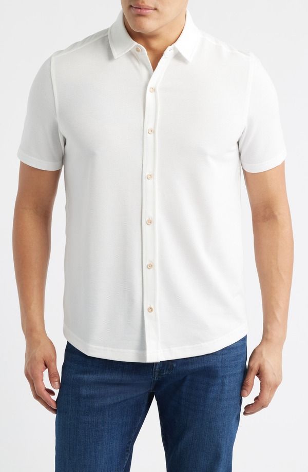 ジョンストンアンドマーフィー メンズ トップス シャツ コットン Johnston Murphy Bennett Short Sleeve Heathered Cotton Blend ButtonU