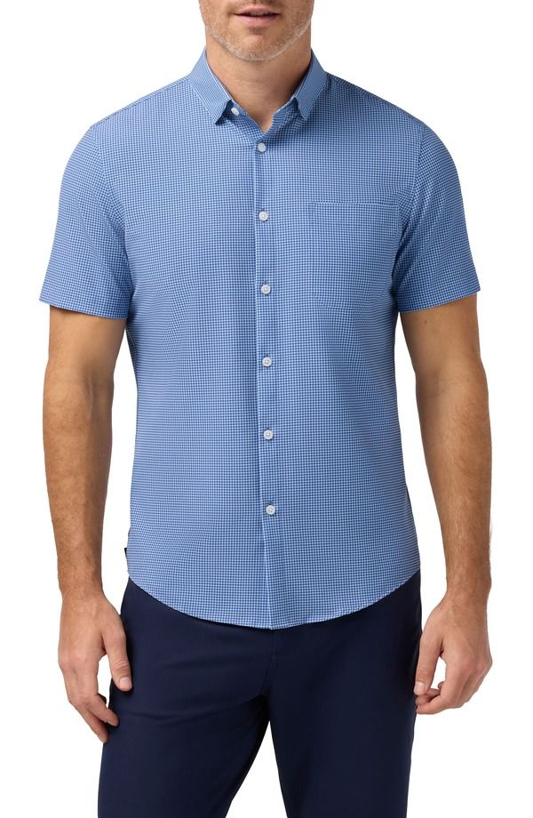 ミズンメイン メンズ トップス シャツ MizzenMain Leeward Trim Fit Short Sleeve Performance ButtonUp Shirt Cloud Blue T