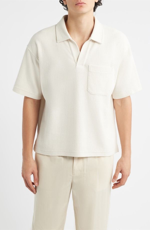 フレーム メンズ トップス ポロシャツ コットン FRAME Textured Cotton Blend Polo Light Stone ストーン
