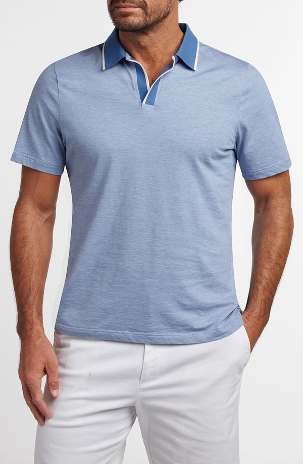 デイビッドドナヒュー メンズ トップス ポロシャツ シルク コットン Davidonahue Hemingway Cotton Silk Polo Tidal Blue ブルー
