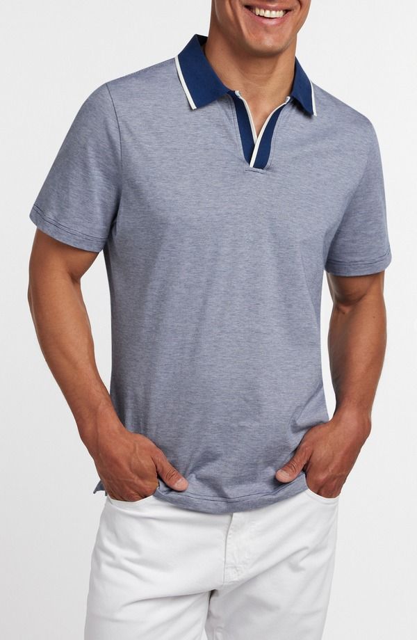 デイビッドドナヒュー メンズ トップス ポロシャツ シルク コットン Davidonahue Hemingway Cotton Silk Polo Estate Blue ブルー