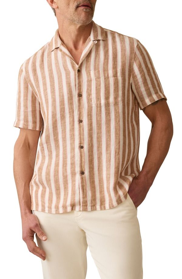 ファレティ メンズ トップス シャツ リネン Faherty Palma Stripe Linen Camp Shirt Sienna Valley Stripe ストライプ
