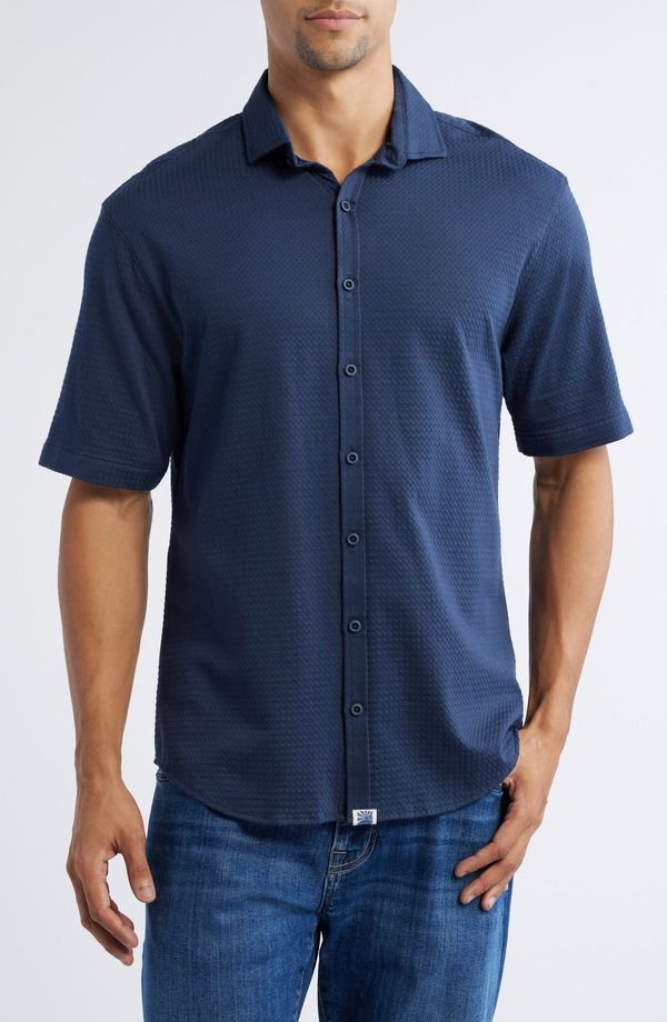 ジョニー オー メンズ トップス シャツ ニット johnnieO Surfsucker Knit Short Sleeve ButtonUp Shirt Lake