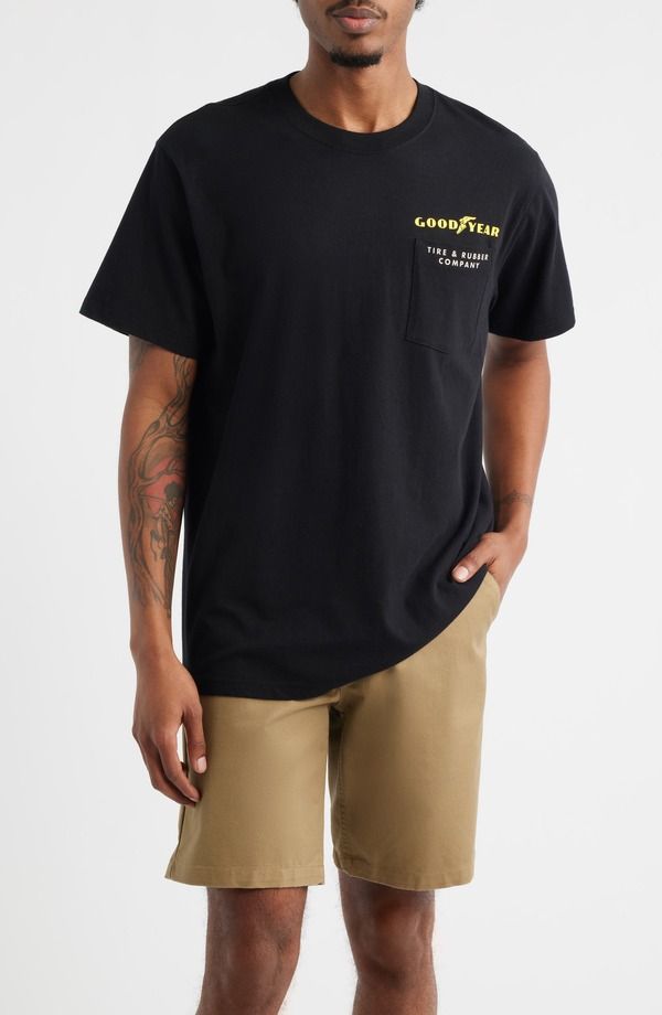 ブリクストン メンズ トップス Tシャツ コットン グラフィック Brixton x Goodyear Service Pocket Cotton Graphic TShirt Black ブラック